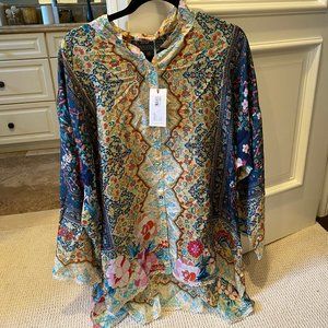 NWT Johnny Was Silk Floral Button Up Shirt